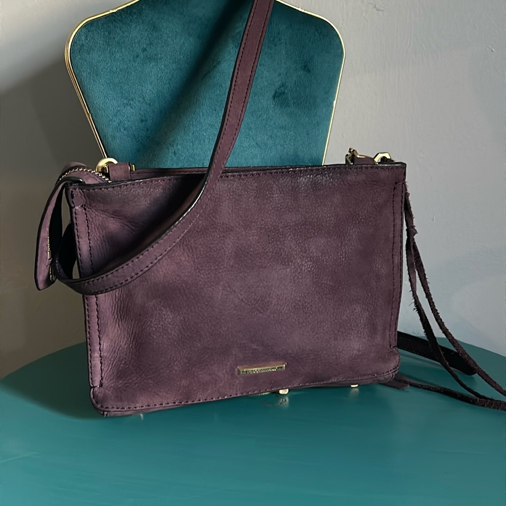 Rebecca Minkoff Leather Brushed Plum Purple Suede Crossbody Bag Purse